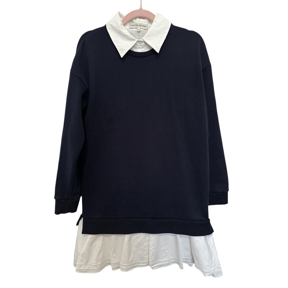 English Factory Anthropologie Womens Small Collared Shift Mini Dress Navy White - Picture 6 of 8